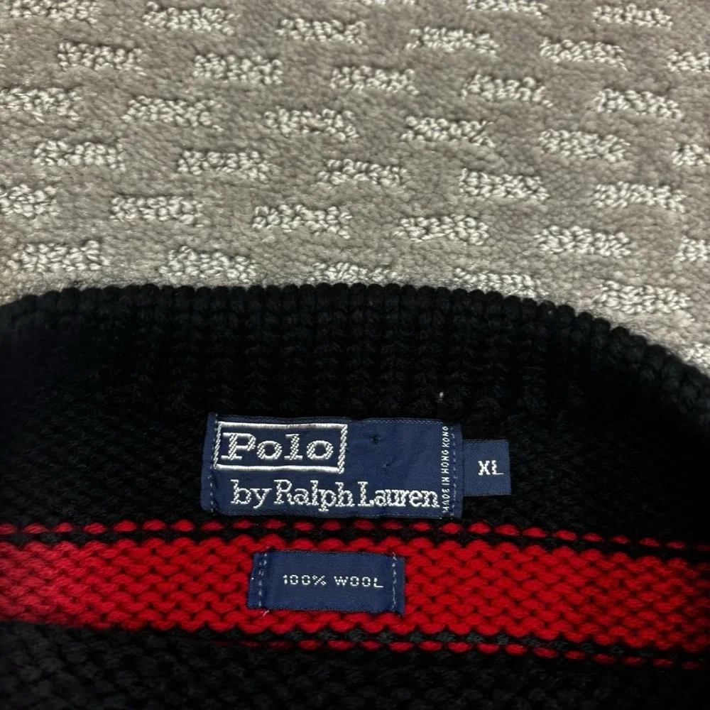Vintage 90s Polo Ralph Lauren 100% Wool Cable Knit Sweater Black Red Green XL